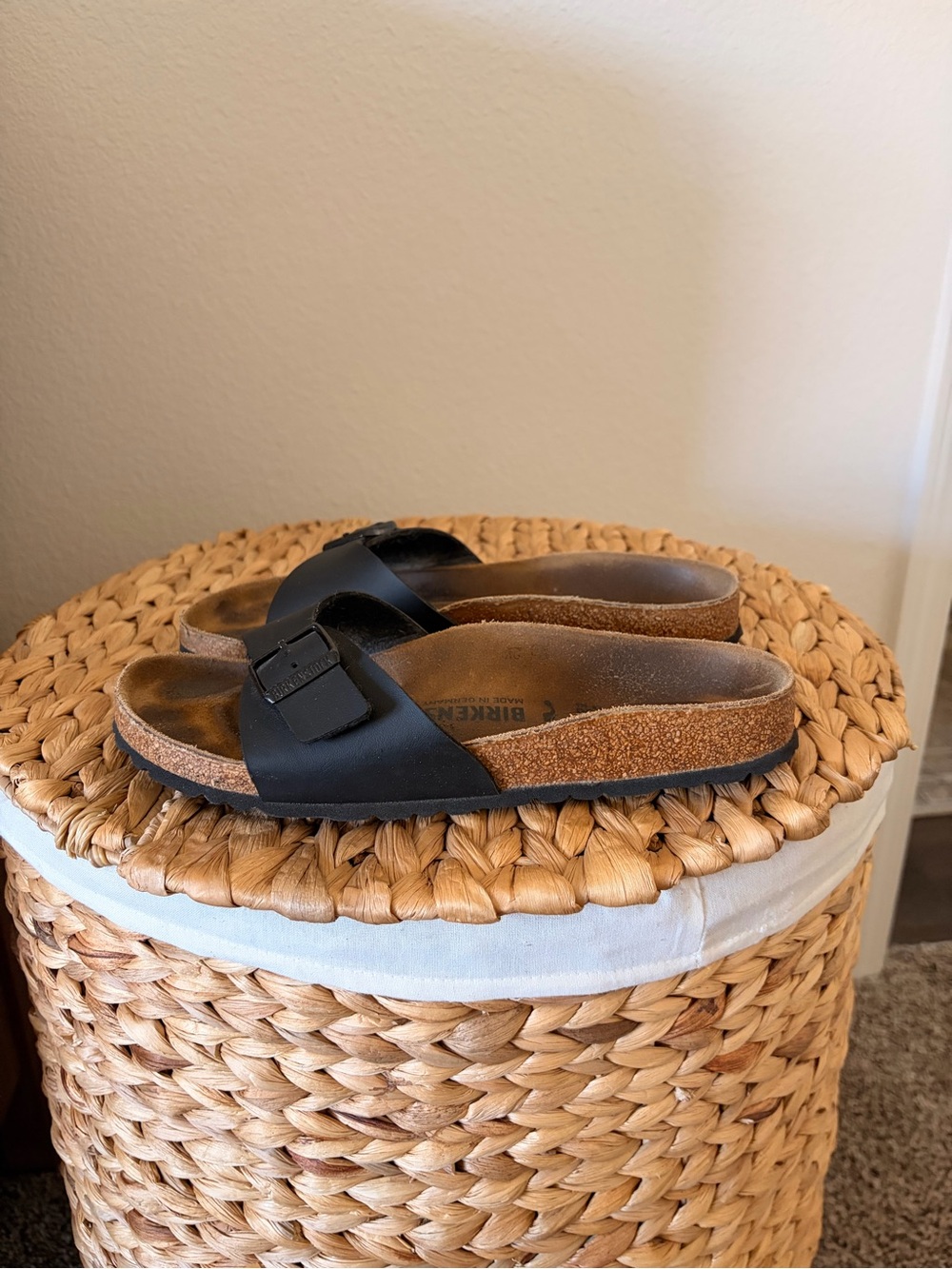 Birkenstock Black Madrid Cork Sole Slide Sandals
